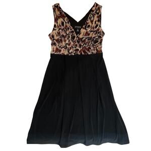 En Focus Studio Women Dress 6 Black Animal Print Fit & Flare Tie Belted